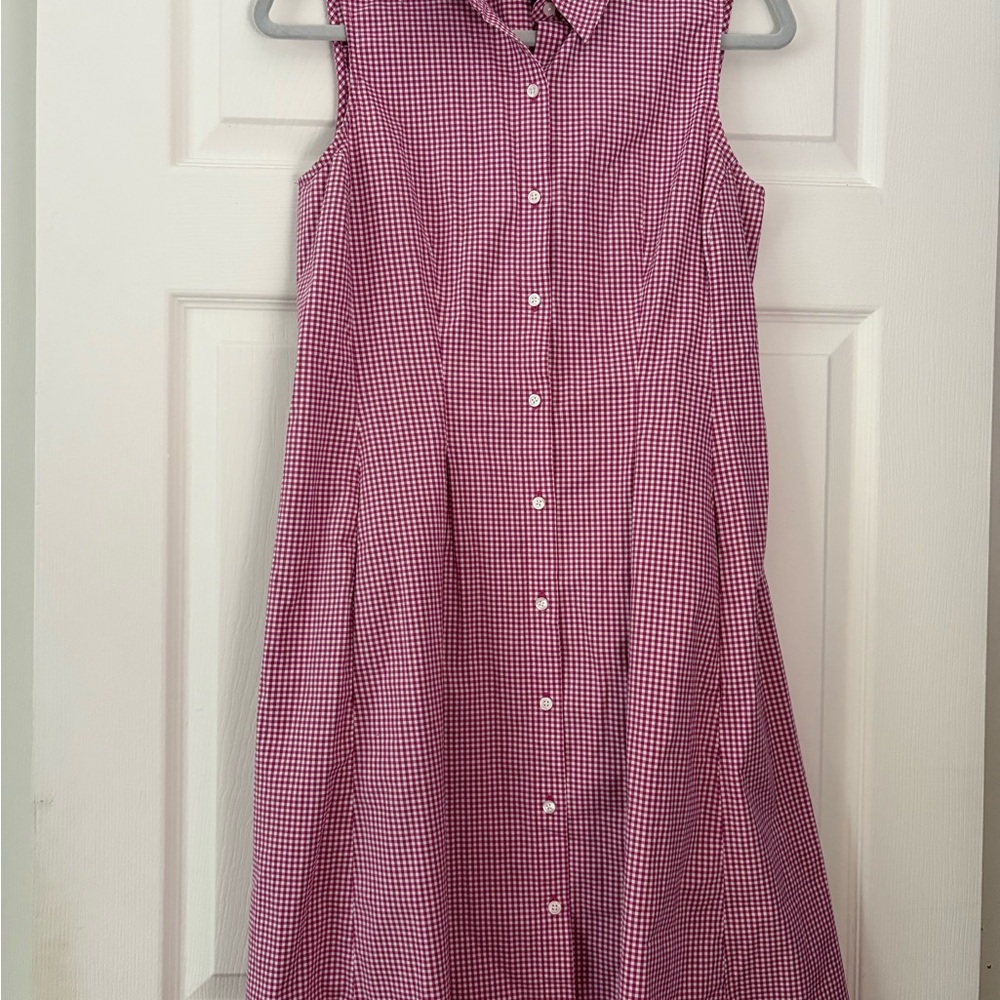 Talbots Pink Gingham Sleeveless A-Line Midi Dress
